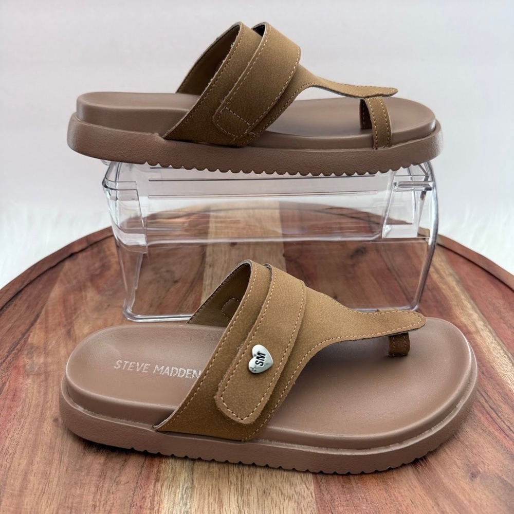 Steve Madden Jtawny 2 Tan Suede Toe Loop Platform Slide Sandals‎ Kids Size 2